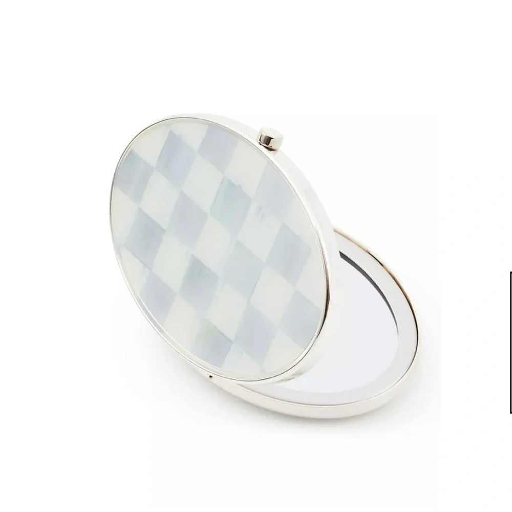 MacKenzie-Childs Compact Mirror Sterling Check Silver Plated - Picture 3 of 10